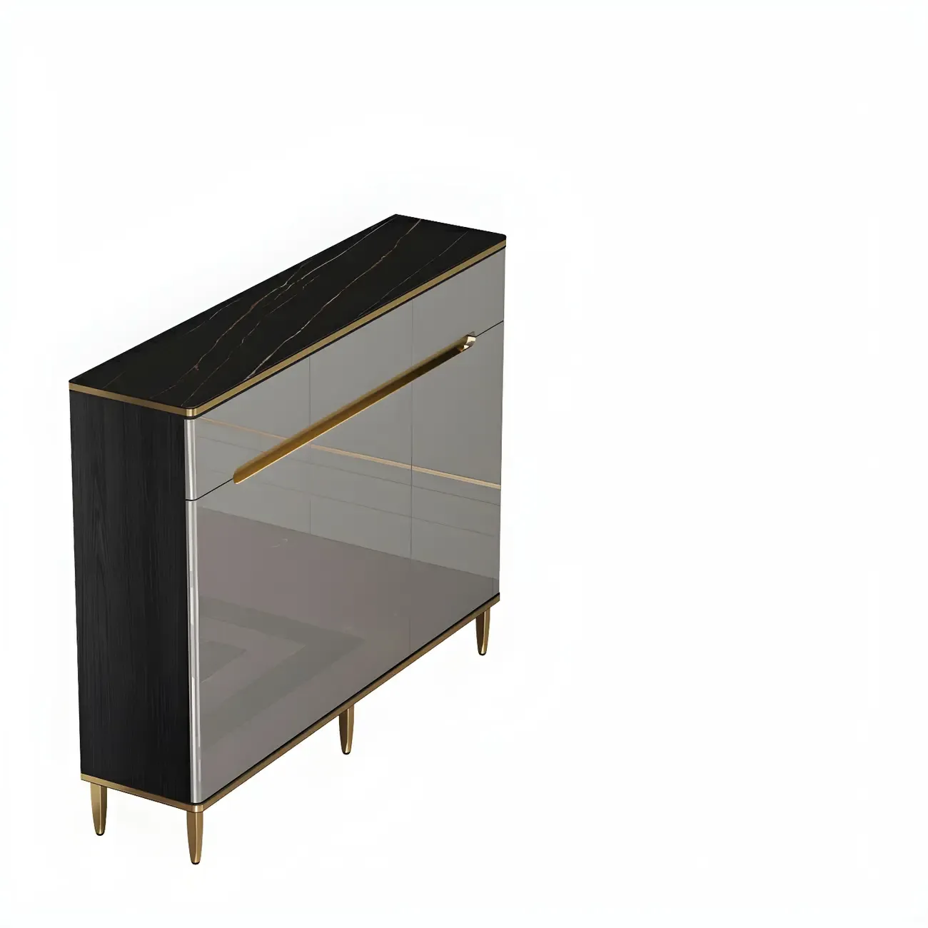 Large Entryway Shoe Cabinet Gray Textured Door Metal Legs Image - 22