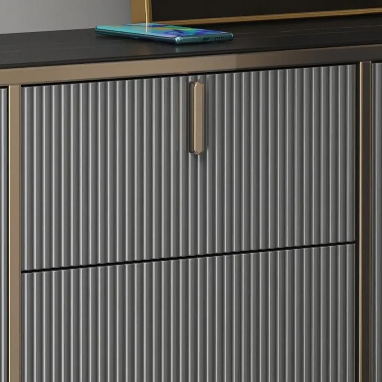 Large Entryway Shoe Cabinet Gray Textured Door Metal Legs Image - 23 | homeyfad