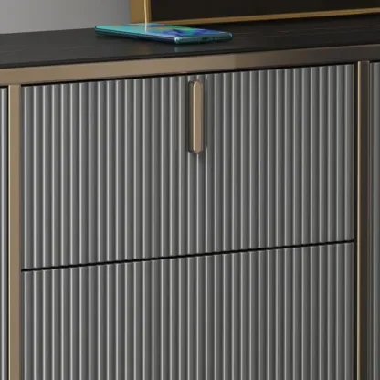 Large Entryway Shoe Cabinet Gray Textured Door Metal Legs Image - 23