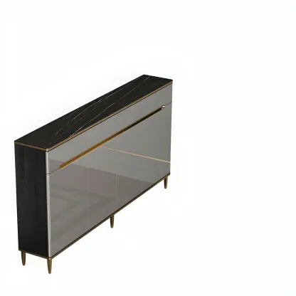 Large Entryway Shoe Cabinet Gray Textured Door Metal Legs Image - 24