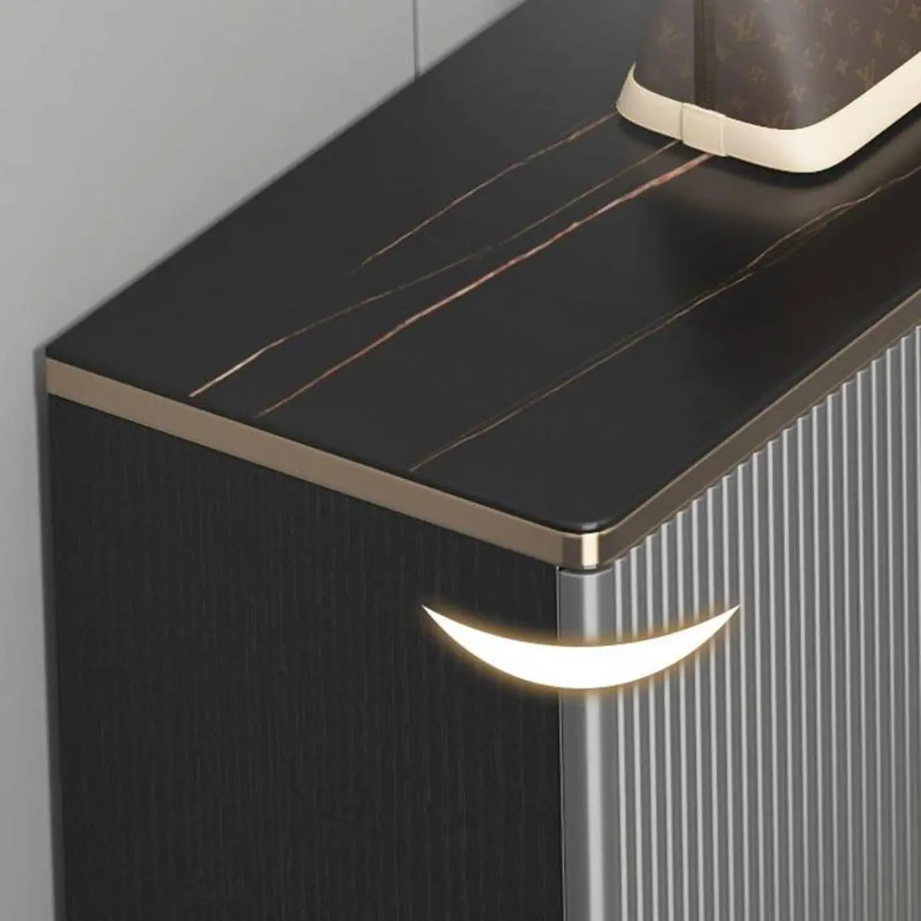 Large Entryway Shoe Cabinet Gray Textured Door Metal Legs Image - 25 | homeyfad