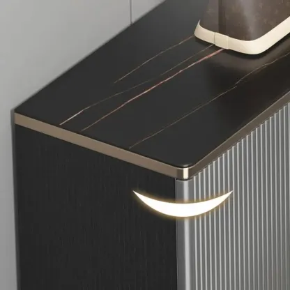 Large Entryway Shoe Cabinet Gray Textured Door Metal Legs Image - 25