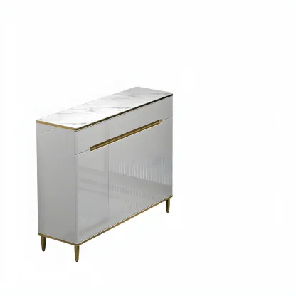 Large Entryway Shoe Cabinet Gray Textured Door Metal Legs Image - 28