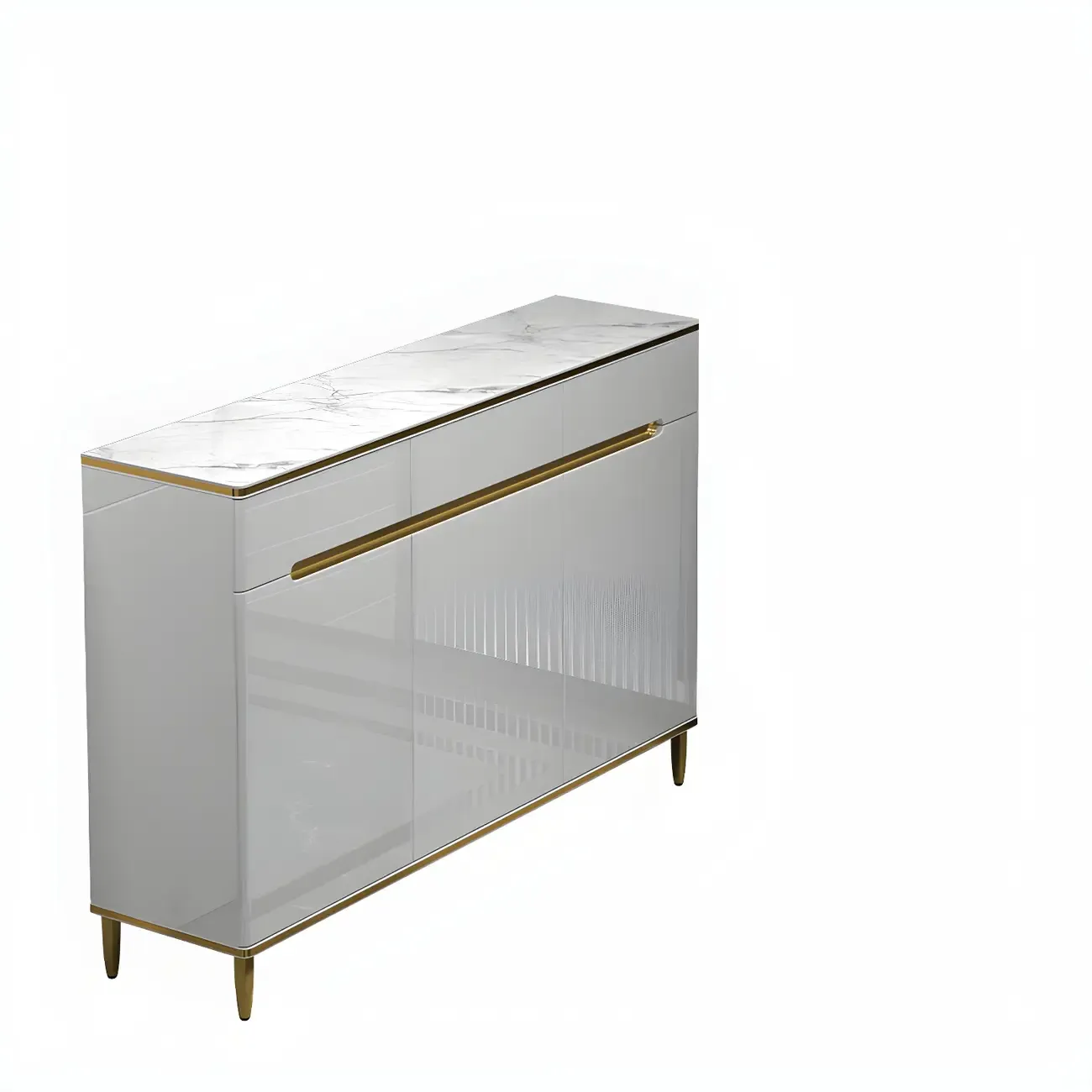 Large Entryway Shoe Cabinet Gray Textured Door Metal Legs Image - 29