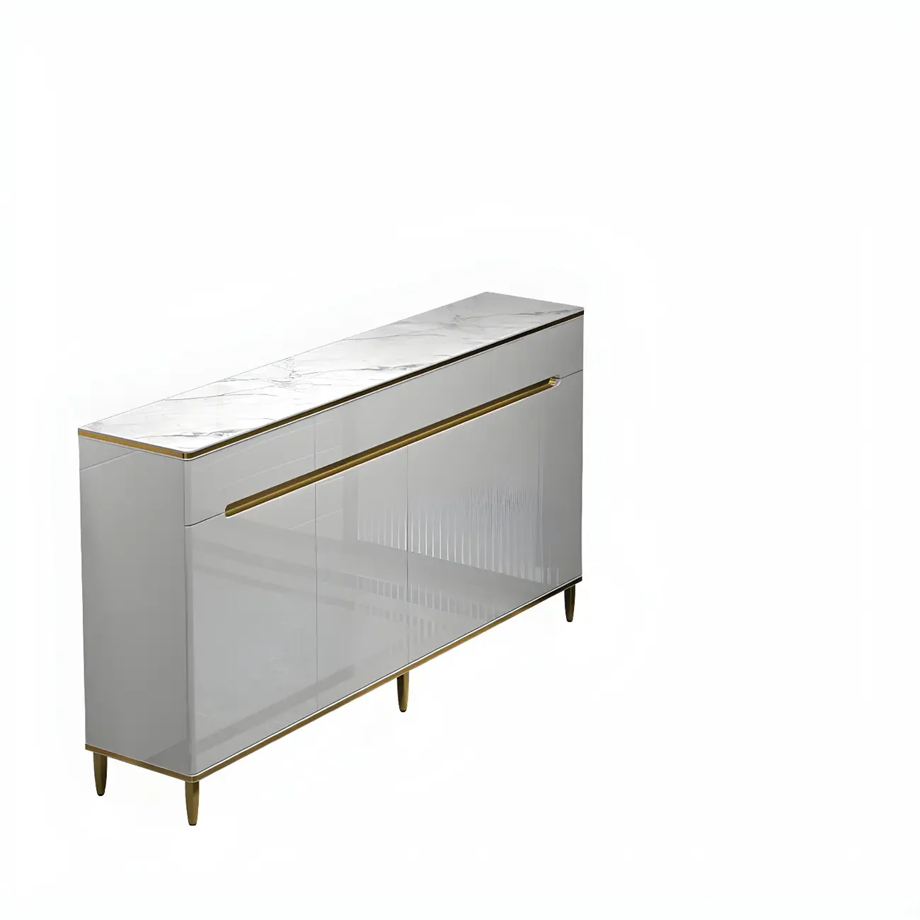 Large Entryway Shoe Cabinet Gray Textured Door Metal Legs Image - 31