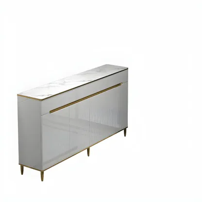 Large Entryway Shoe Cabinet Gray Textured Door Metal Legs Image - 31