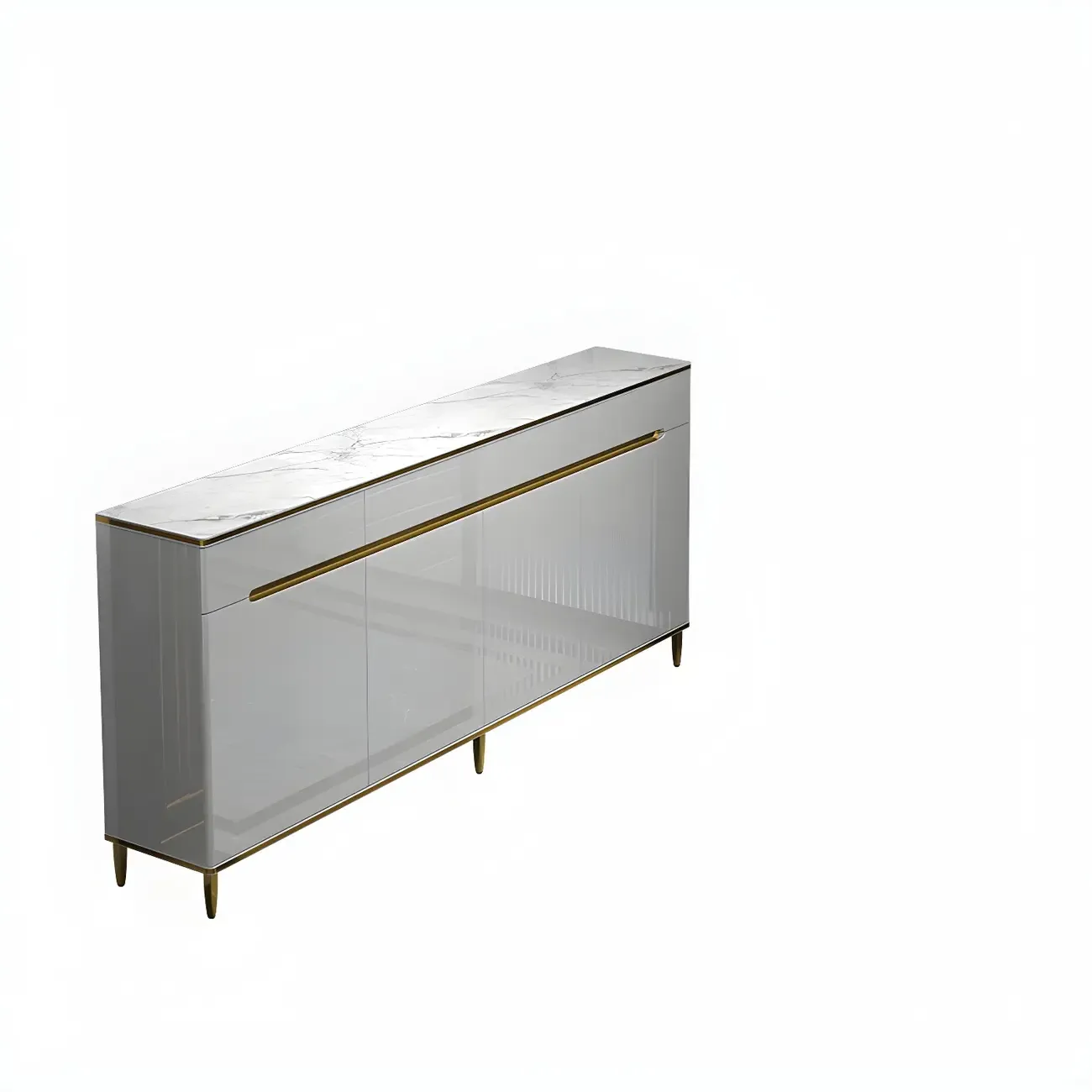 Large Entryway Shoe Cabinet Gray Textured Door Metal Legs Image - 32