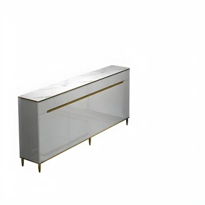 Large Entryway Shoe Cabinet Gray Textured Door Metal Legs Image - 32