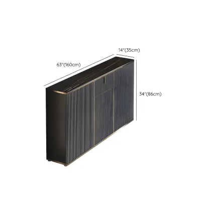 Large Entryway Shoe Cabinet Gray Textured Door Metal Legs Image - 35