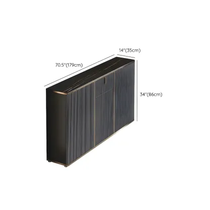 Large Entryway Shoe Cabinet Gray Textured Door Metal Legs Image - 36