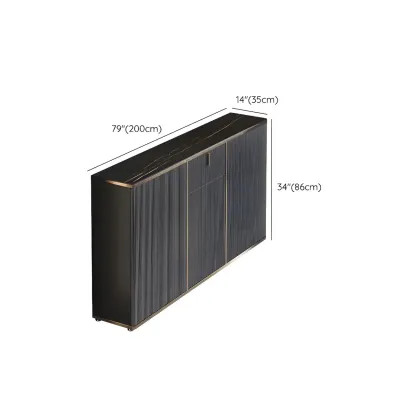 Large Entryway Shoe Cabinet Gray Textured Door Metal Legs Image - 37