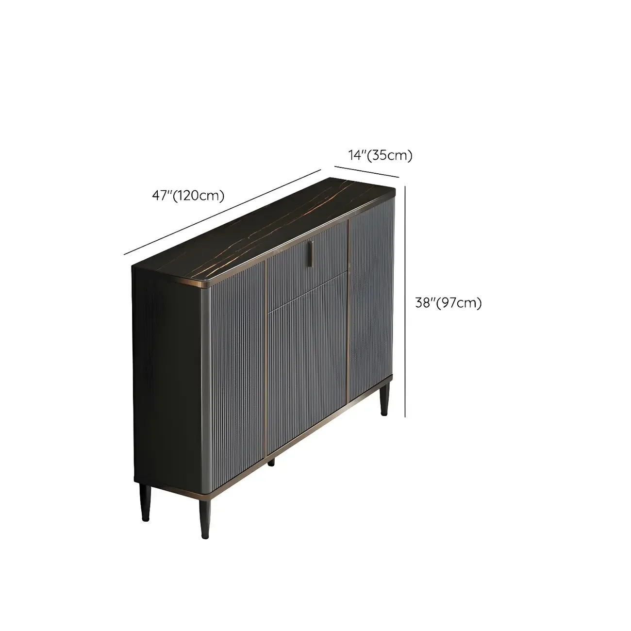 Large Entryway Shoe Cabinet Gray Textured Door Metal Legs Image - 38