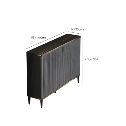 Large Entryway Shoe Cabinet Gray Textured Door Metal Legs Image - 39