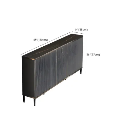 Large Entryway Shoe Cabinet Gray Textured Door Metal Legs Image - 40