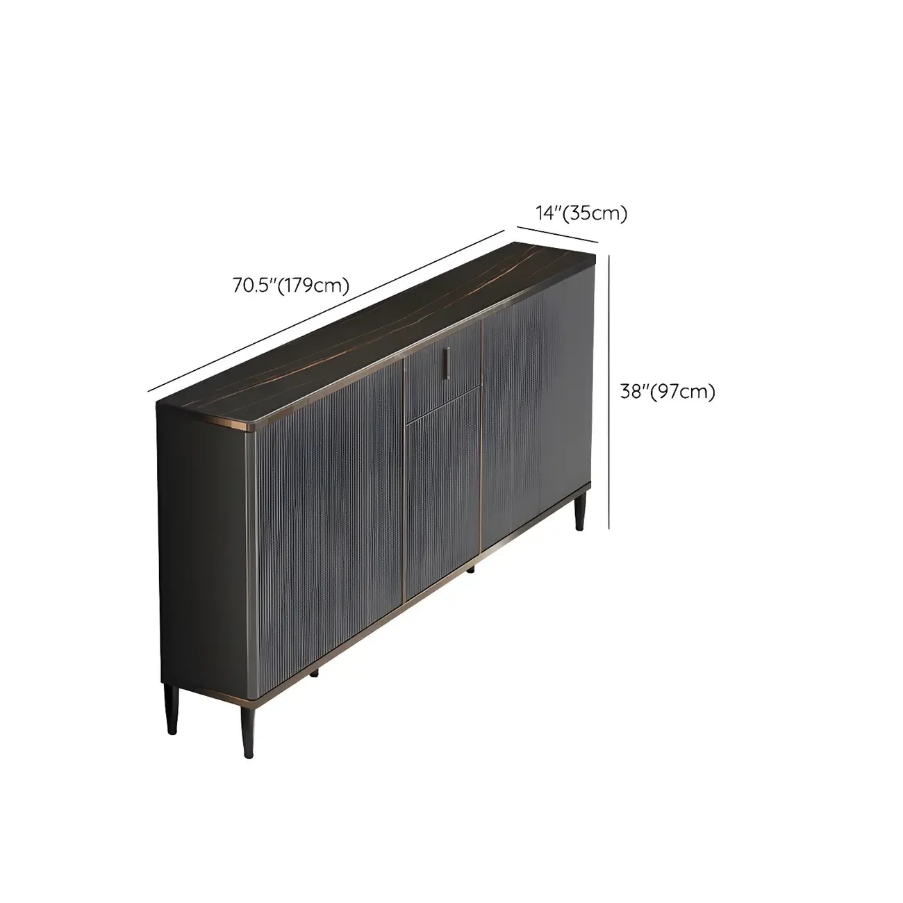 Large Entryway Shoe Cabinet Gray Textured Door Metal Legs Image - 41