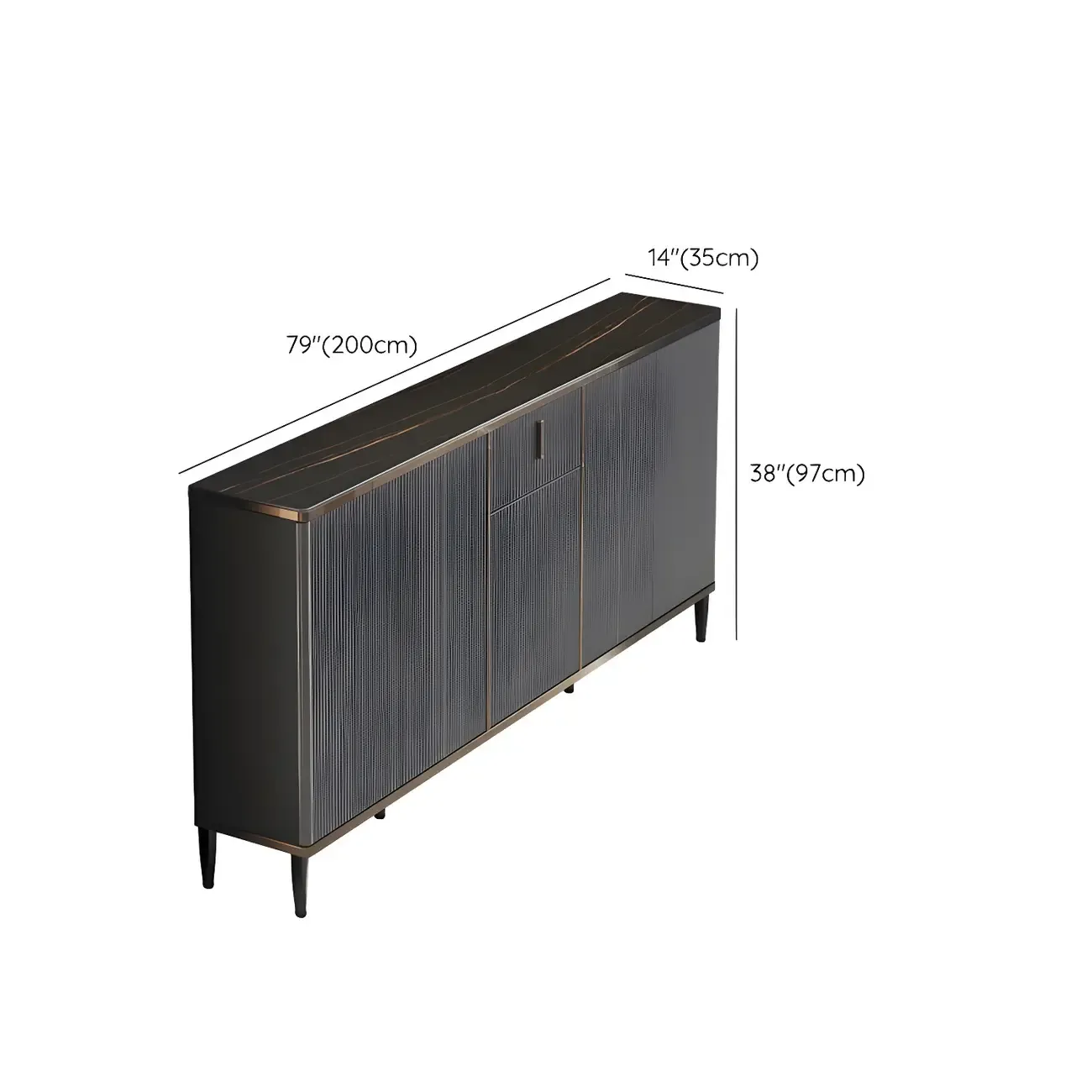 Large Entryway Shoe Cabinet Gray Textured Door Metal Legs Image - 42