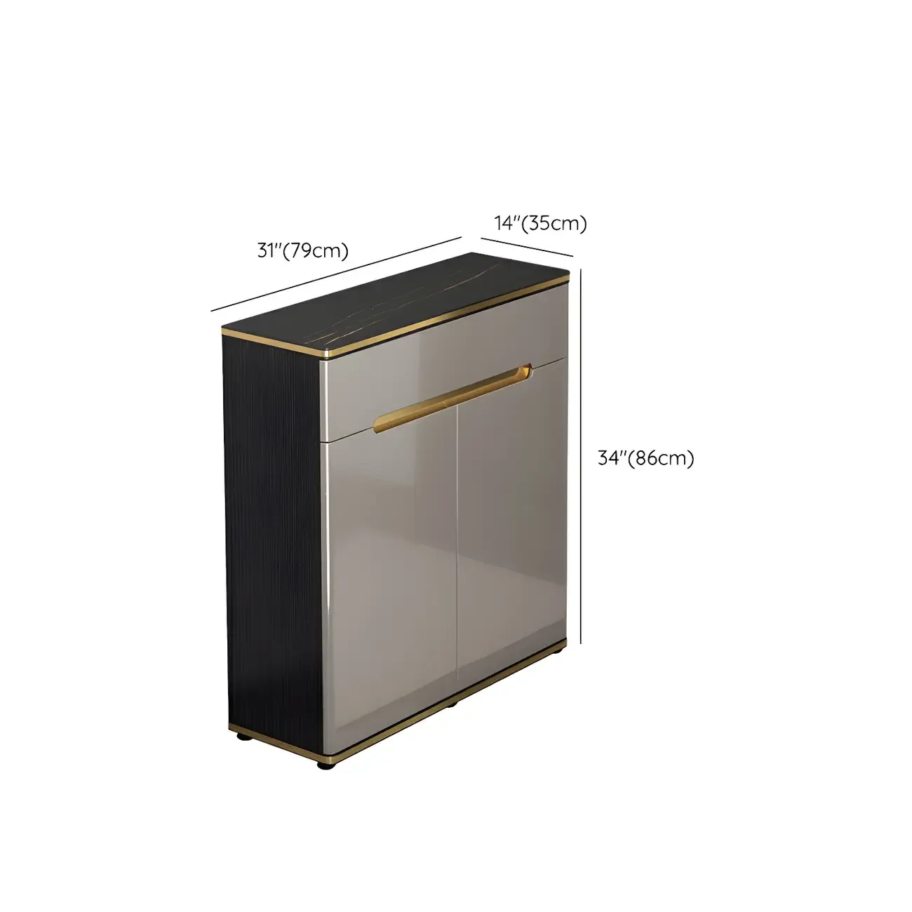 Large Entryway Shoe Cabinet Gray Textured Door Metal Legs Image - 43