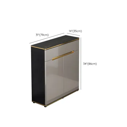 Large Entryway Shoe Cabinet Gray Textured Door Metal Legs Image - 43