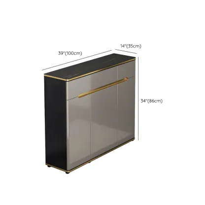 Large Entryway Shoe Cabinet Gray Textured Door Metal Legs Image - 44