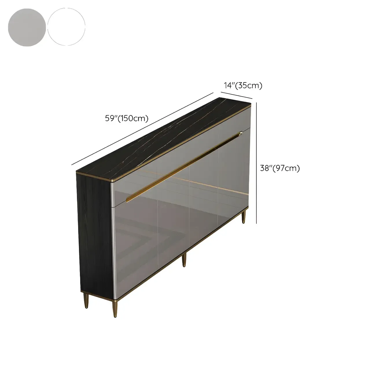 Large Entryway Shoe Cabinet Gray Textured Door Metal Legs Image - 50