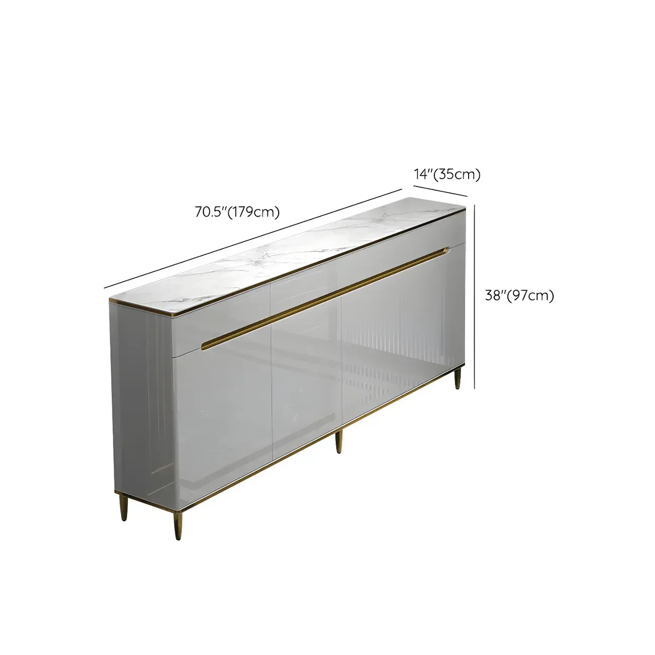 Large Entryway Shoe Cabinet Gray Textured Door Metal Legs Image - 51