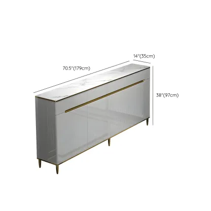 Large Entryway Shoe Cabinet Gray Textured Door Metal Legs Image - 51