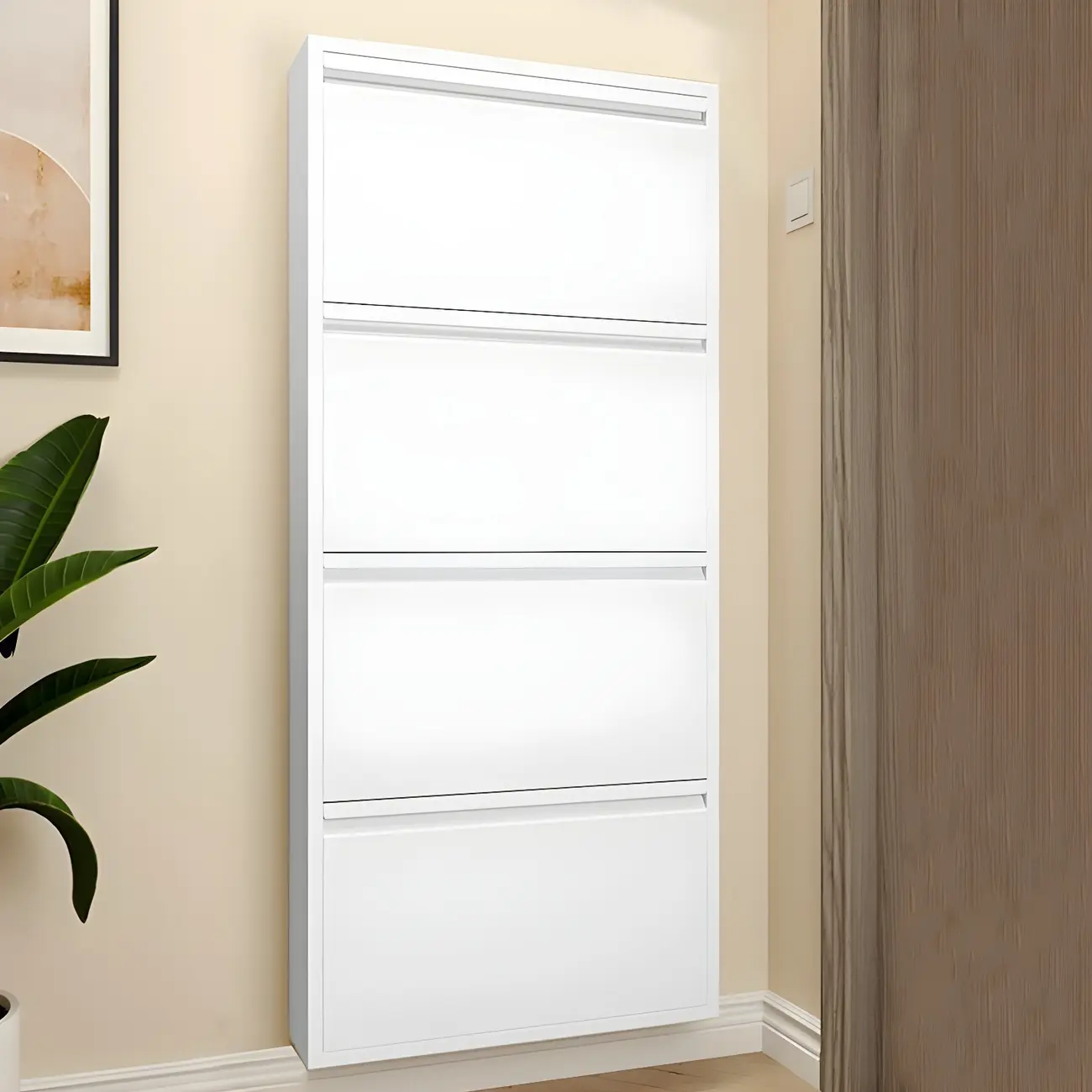 Grey Metal Entryway Wall Mounted Shoe Storage Cabinet Image - 2 | homeyfad