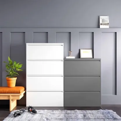Grey Metal Entryway Wall Mounted Shoe Storage Cabinet Image - 3