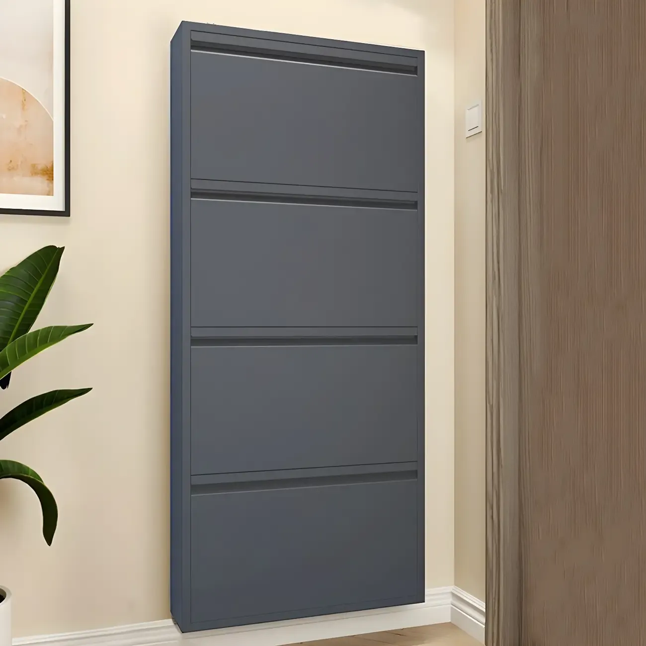 Grey Metal Entryway Wall Mounted Shoe Storage Cabinet Image - 4