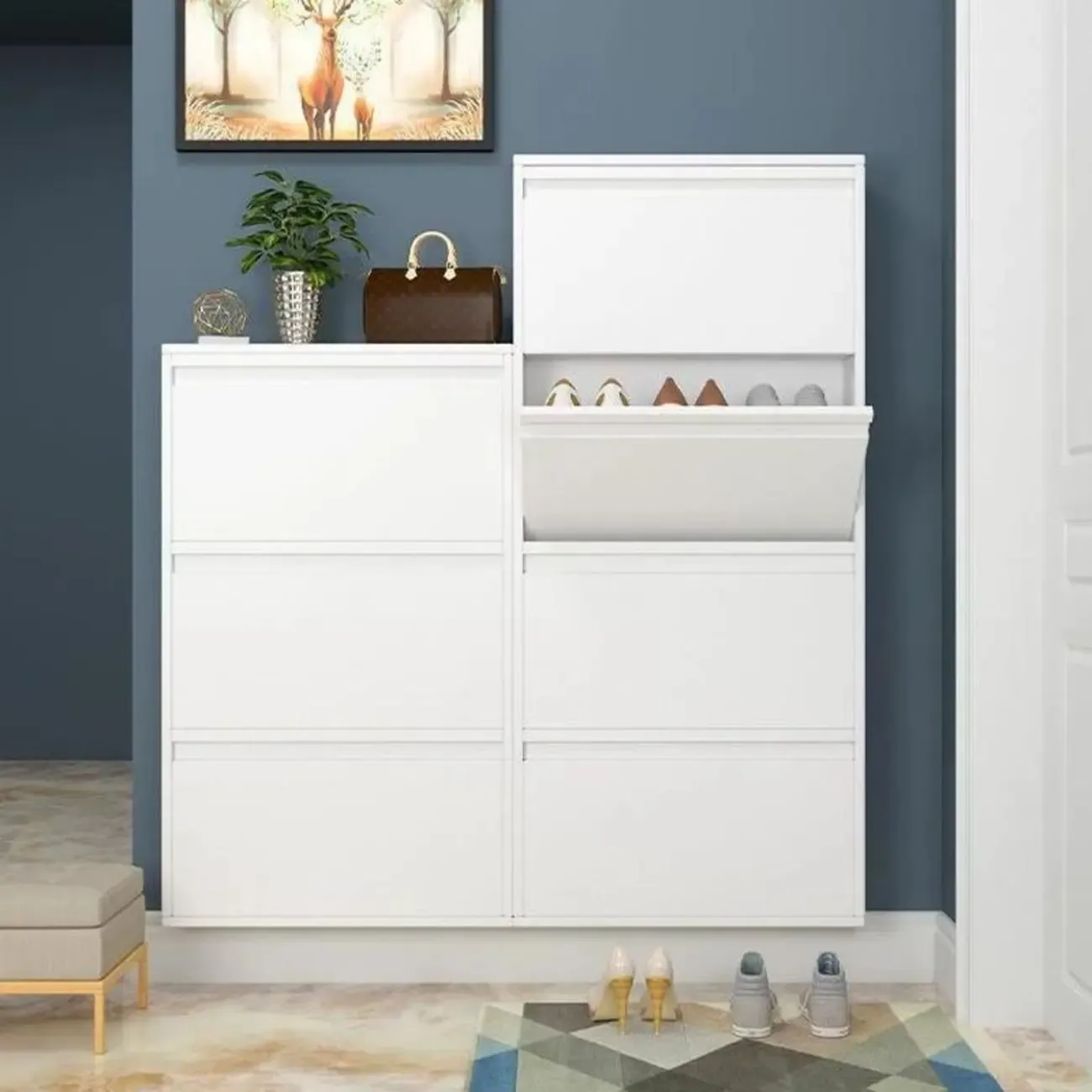 Grey Metal Entryway Wall Mounted Shoe Storage Cabinet Image - 5