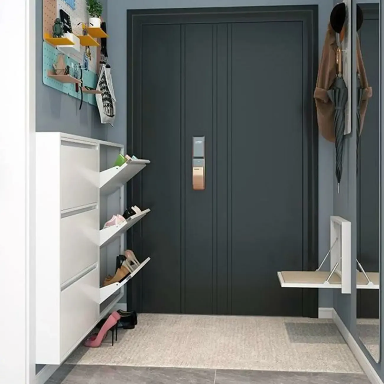 Grey Metal Entryway Wall Mounted Shoe Storage Cabinet Image - 8