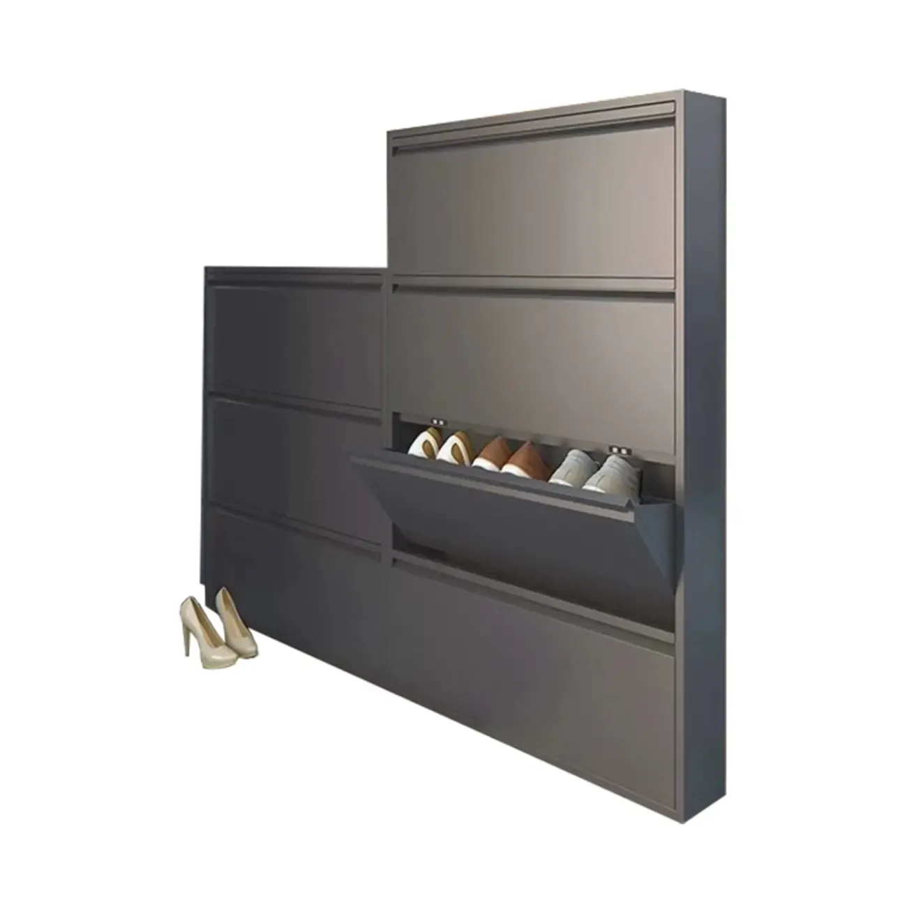 Grey Metal Entryway Wall Mounted Shoe Storage Cabinet Image - 10