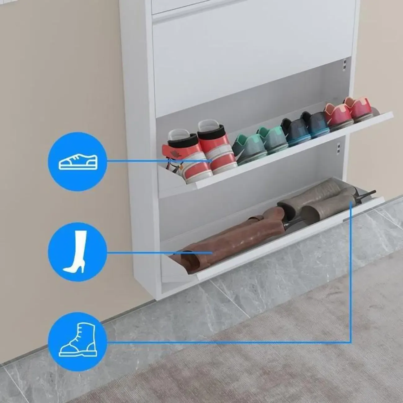 Grey Metal Entryway Wall Mounted Shoe Storage Cabinet Image - 12