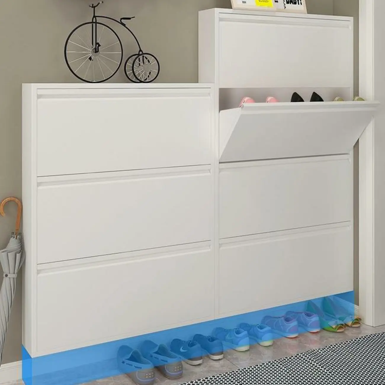 Grey Metal Entryway Wall Mounted Shoe Storage Cabinet Image - 20 | homeyfad