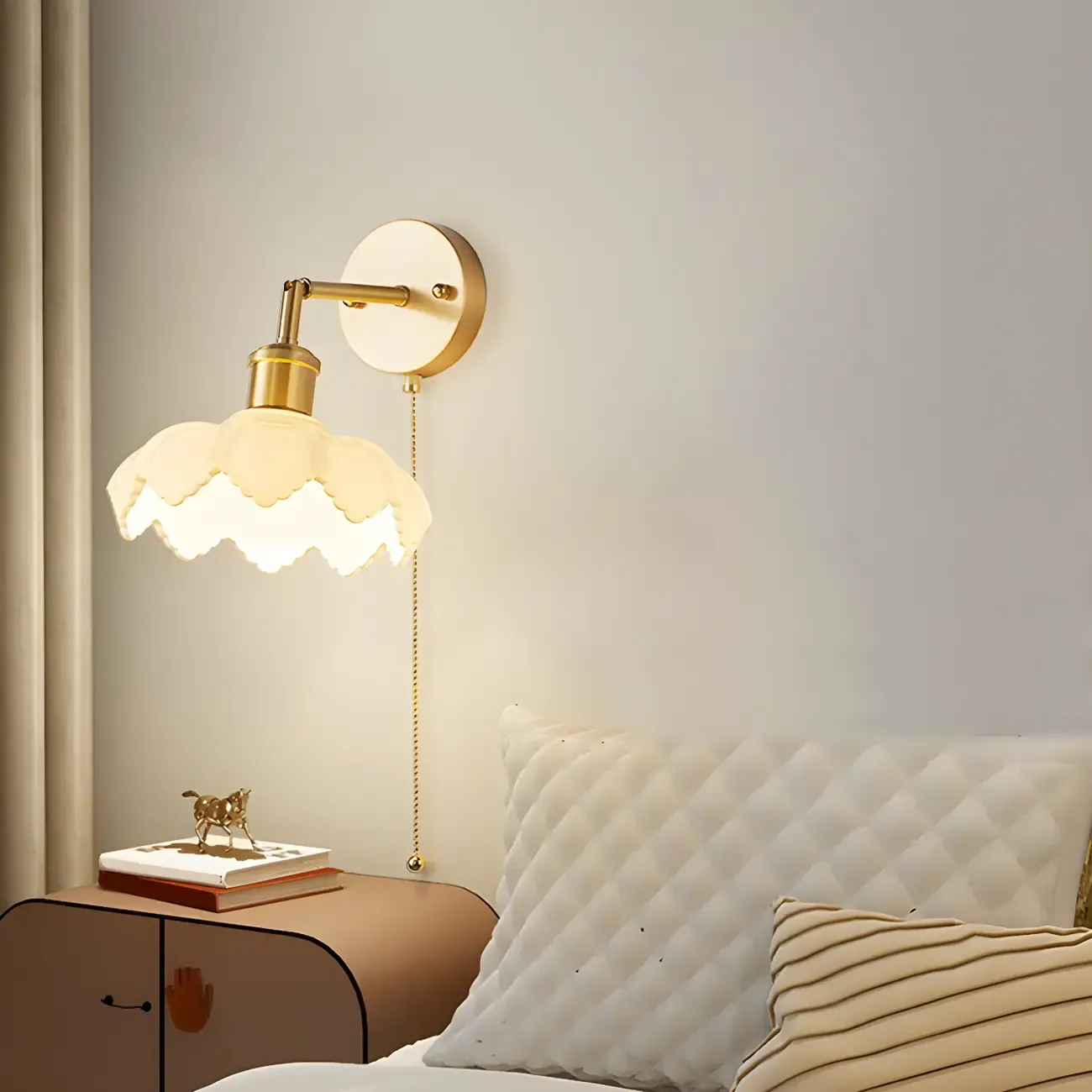 Elegant Brass Wall Sconce with Pull Chain for Bedroom Decor | HomeyFad