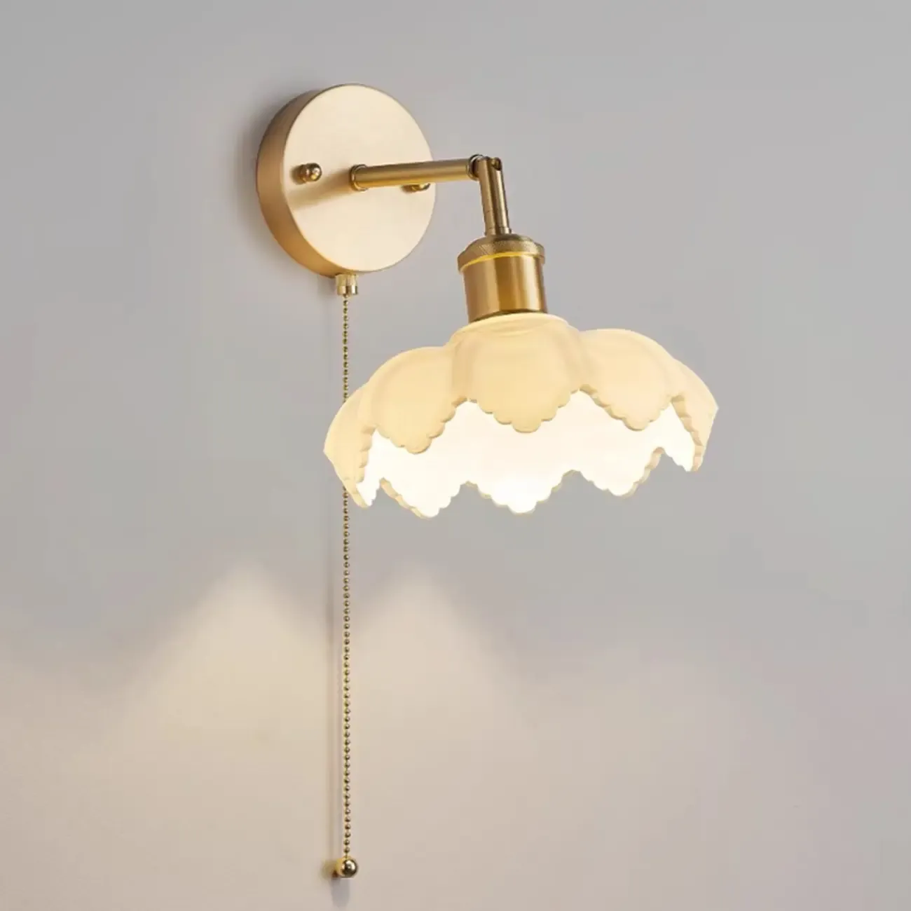 Modern Gold Wall Lamp with White Shade for Bedroom Image - 2