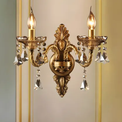 Vintage 2-Light Golden Crystal Candelabra Wall Sconce Image - 1