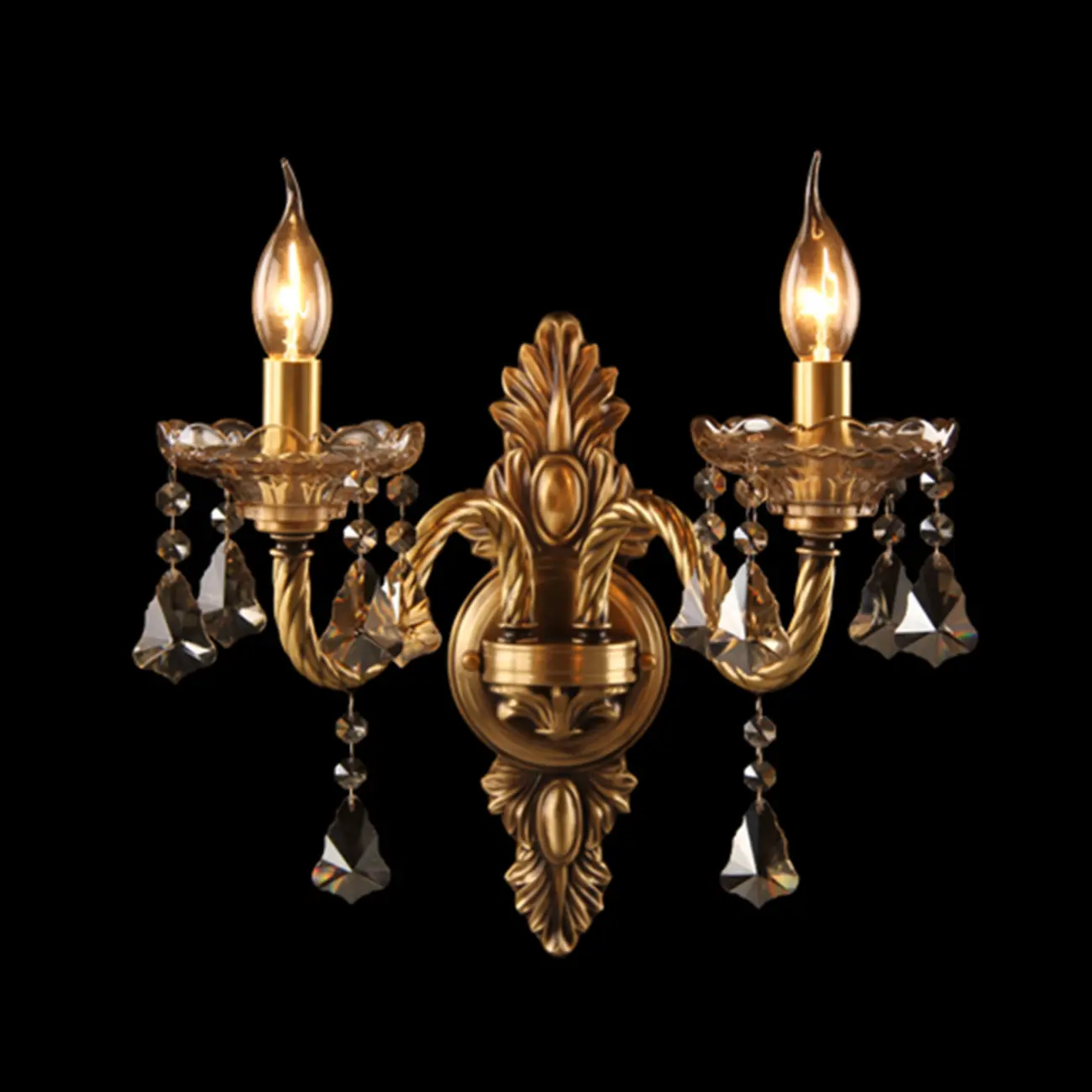 Vintage 2-Light Golden Crystal Candelabra Wall Sconce Image - 5 | homeyfad