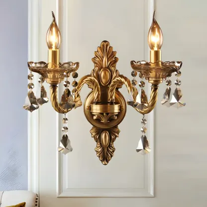 Vintage 2-Light Golden Crystal Candelabra Wall Sconce Image - 2