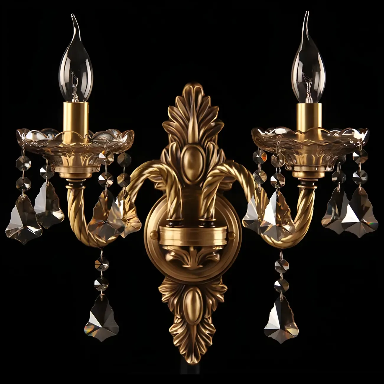 Vintage 2-Light Golden Crystal Candelabra Wall Sconce Image - 6