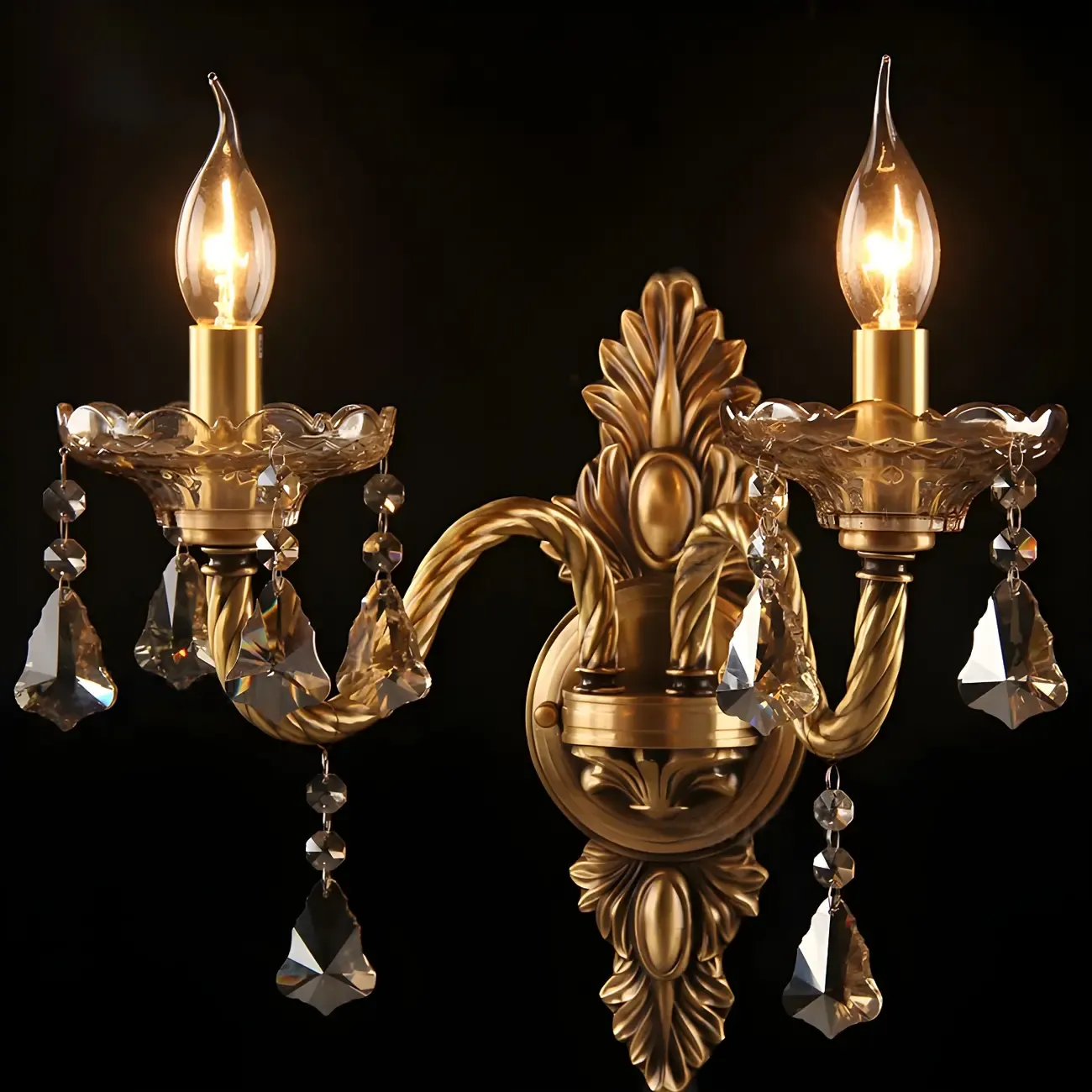 Vintage 2-Light Golden Crystal Candelabra Wall Sconce Image - 7
