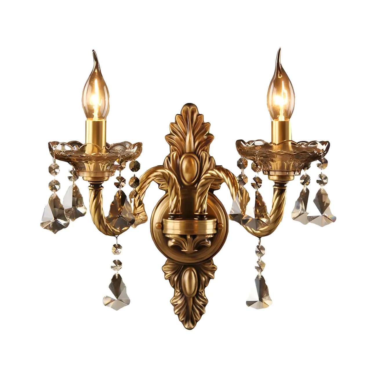 Vintage 2-Light Golden Crystal Candelabra Wall Sconce Image - 8 | homeyfad