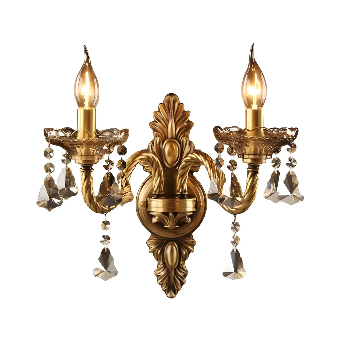 Vintage 2-Light Golden Crystal Candelabra Wall Sconce Image - 8