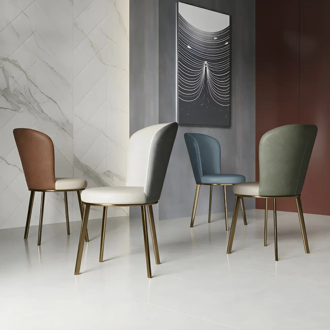 Sleek Gold Legs Faux Leather Upholstered Dining Chair Image - 1