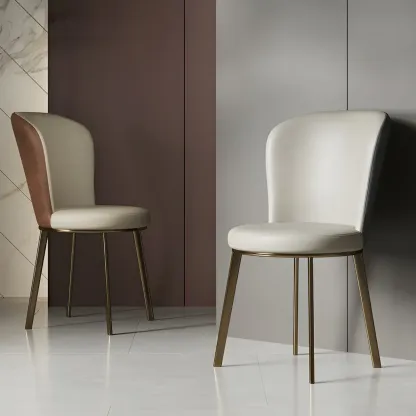 Sleek Gold Legs Faux Leather Upholstered Dining Chair Image - 6