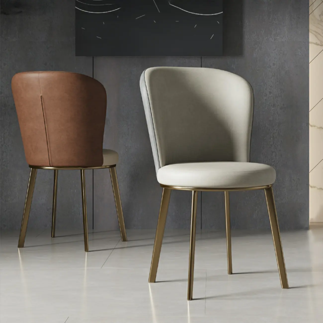 Sleek Gold Legs Faux Leather Upholstered Dining Chair Image - 13 | homeyfad