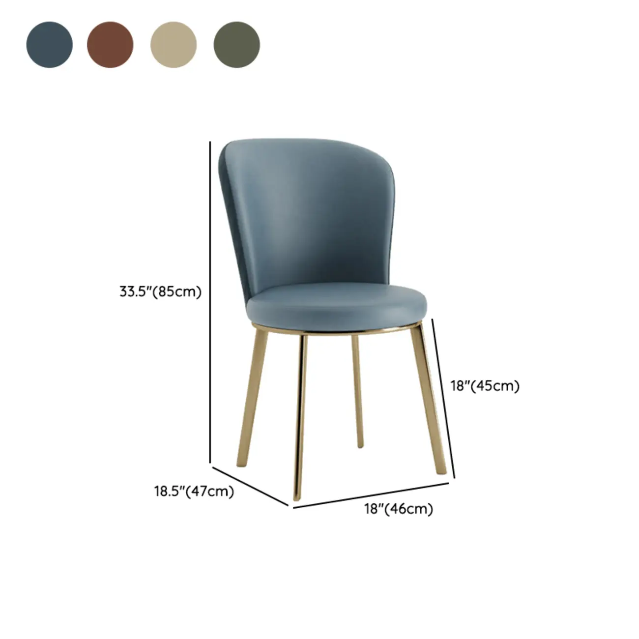 Sleek Gold Legs Faux Leather Upholstered Dining Chair #size