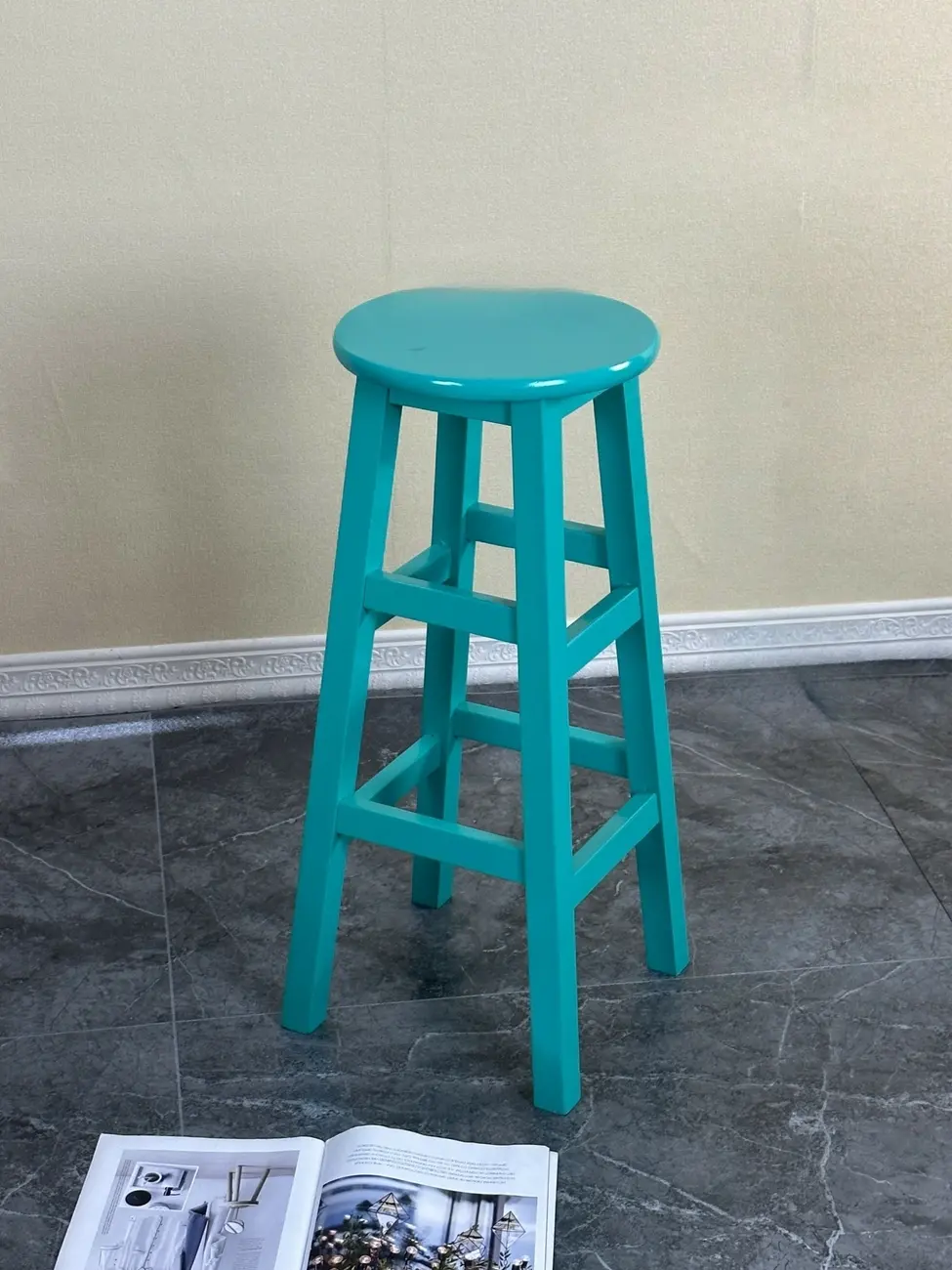Modern Wooden Round Backless Footrest Bar Stool Image - 5 | homeyfad