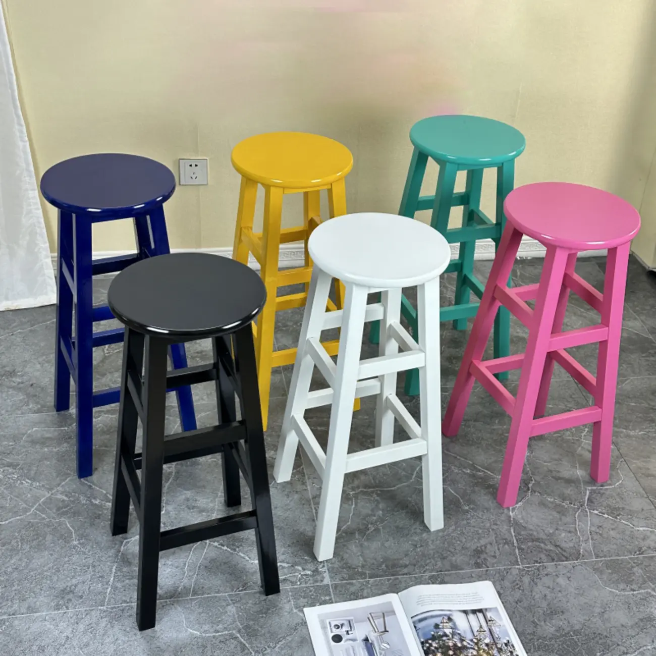 Modern Wooden Round Backless Footrest Bar Stool Image - 1 | homeyfad