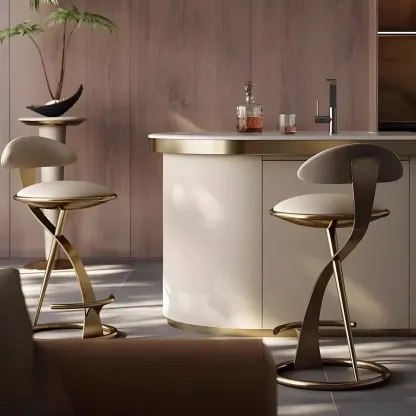 Glam Upholstered Round Seat Backrest Bar Stools Image - 1